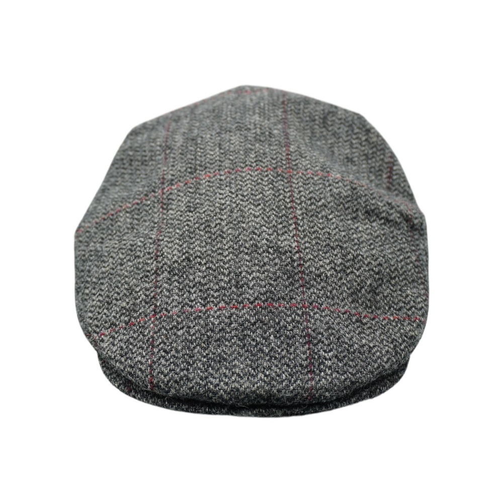 Hanna Hats Irish Donegal Wool Flat Cap Men's Grey Red Plaid Snap Brim Made in - Picture 2 of 9